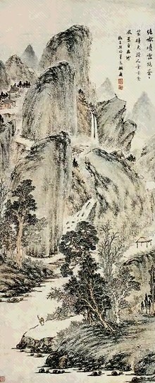 梅庚 山水 轴 纸本设色