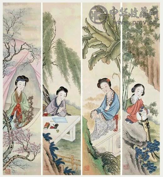 徐源舫 四美图 四屏 设色绢本