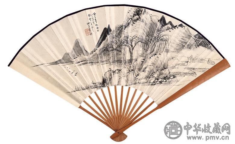 秦仲文 1960年作 山水 成扇 水墨纸本