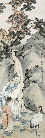 徐燕荪 松溪高士 立轴 设色纸本