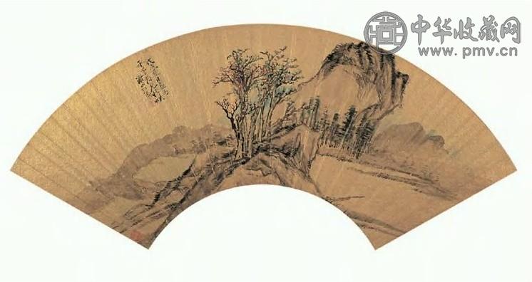 汪乔 秋塘清浅图 扇面 设色泥金笺本