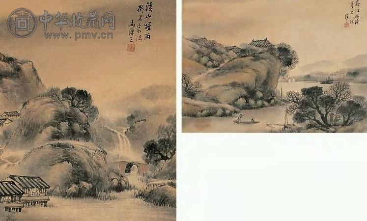 马汉三 山水 立轴 设色纸本