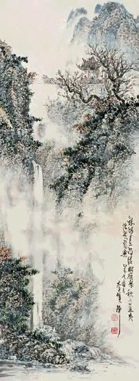 李硕卿 秋瀑湍飞 立轴 设色纸本