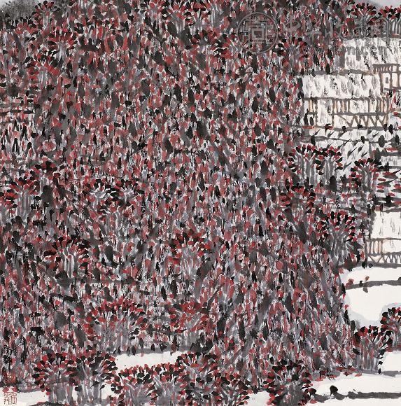 卢禹舜 山花 立轴 设色纸本