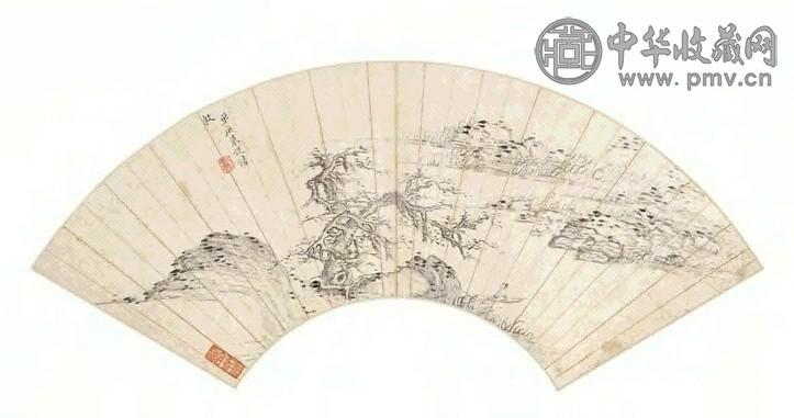 梅庚 秋溪幽赏图 扇面 纸本水墨