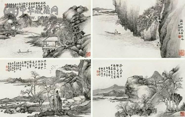 雪舟 光绪己亥(1899年)作 师古十二景 册页(12开) 水墨纸本