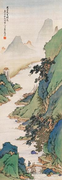 赵浩公 山水 立轴 设色绢本