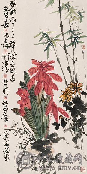 许麟庐 李万春 张君秋等 君秋六十四华诞纪念 镜心 设色纸本