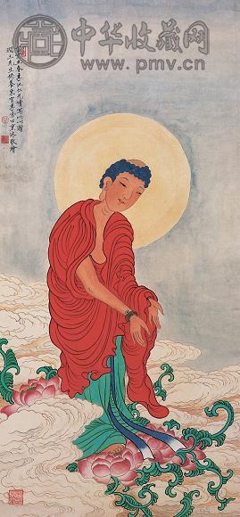李凤公 丁亥(1947年)作 佛像 立轴 设色纸本