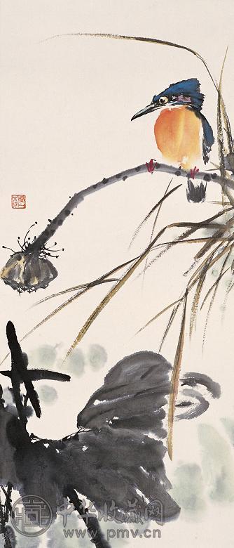 朱颖人 翠鸟 立轴 设色纸本