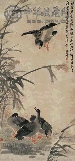 清 尹锡 芦苇棲雁 轴