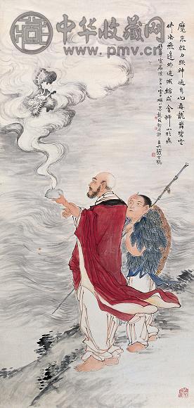 钱云鹤 丁祥华 佛像 立轴 设色纸本