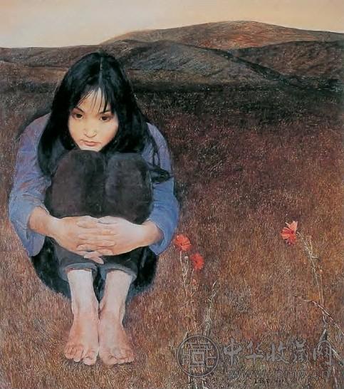王龙生 1996年作 三朵小红花 布面油画