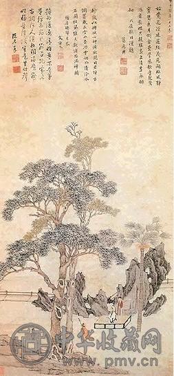 明 王綦 听琴图 轴