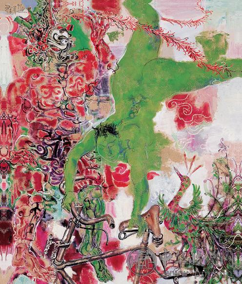 贾涤非 自行车天王迵少女 油画 画布