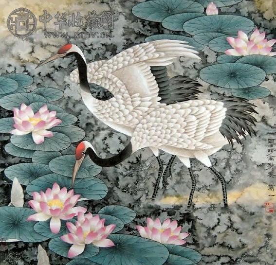 万一 仙鹤 立轴 设色纸本