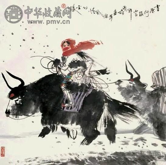 盖茂森 1996年作 雪原行旅 立轴 设色纸本