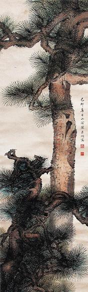 陈东湖 松趣图 立轴 设色纸本