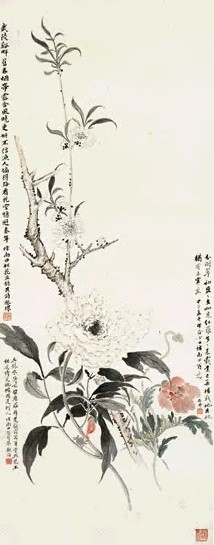 卢镇寰 卢观海 赵浩公 花卉 立轴 设色纸本