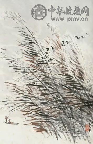 刘仑 己未(1979年)作 芦雁图 立轴 设色纸本
