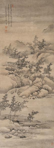 顾文渊 1935年作 苍山翠竹 立轴 设色纸本