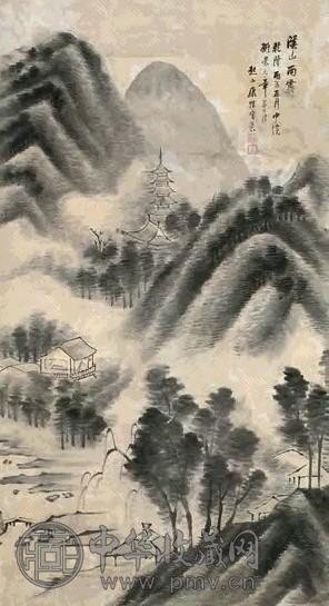 康恺 1756年作 溪山雨霁 立轴 水墨纸本