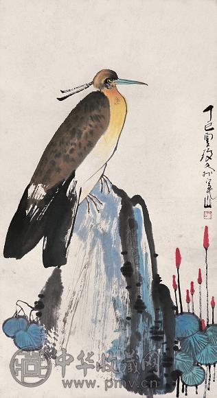 李琼久 丁巳(1977年)作 花鸟 立轴 设色纸本