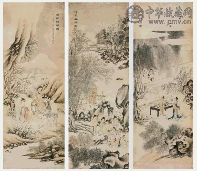 蒋莲 人物 立轴 三幅 设色纸本