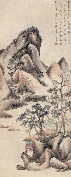 吕浩 辛未(1871年)作 秋山晓雾图 轴 设色纸本