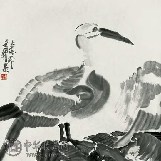周京新 鸟 镜心 墨色纸本