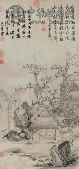 张灵 茅堂清话图 立轴 水墨纸本