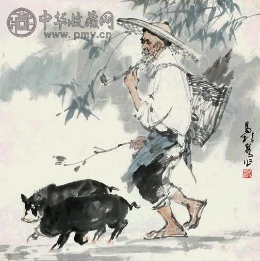 马振声 老猪倌 镜心 设色纸本