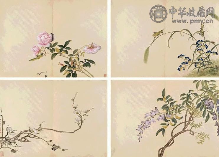 杨大章 花卉 册页(12开选4) 设色纸本