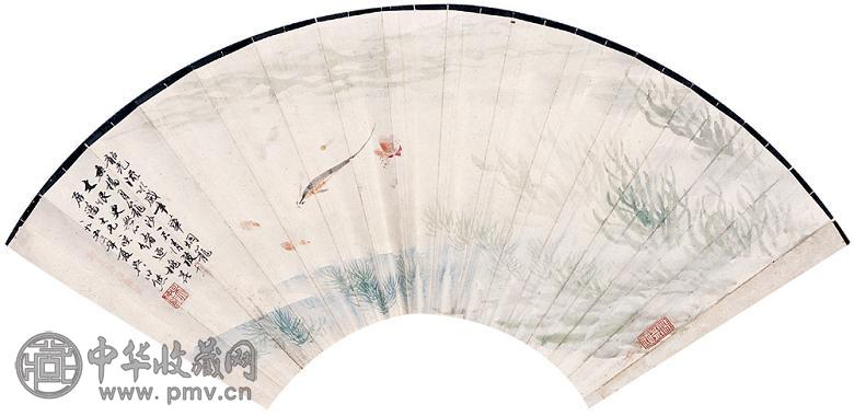 吴仲熊 鱼乐图 扇面 设色纸本