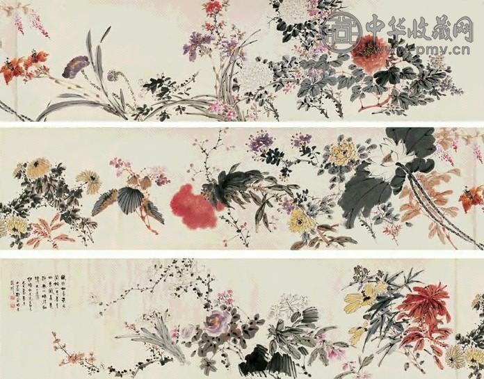 都俞 1965年作 花卉图 手卷 设色纸本