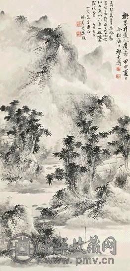 祁大寿 甲申(1944年)作 山水 立轴 水墨纸本