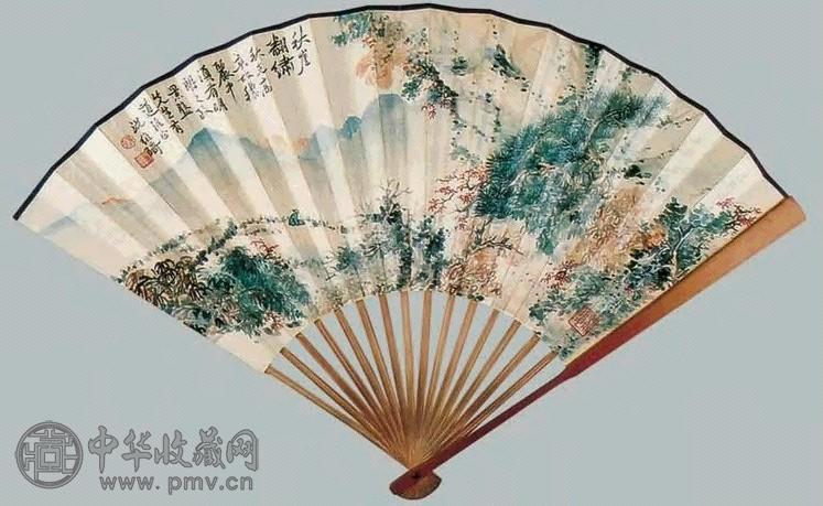 况维琦 山水、书法 扇面 纸本