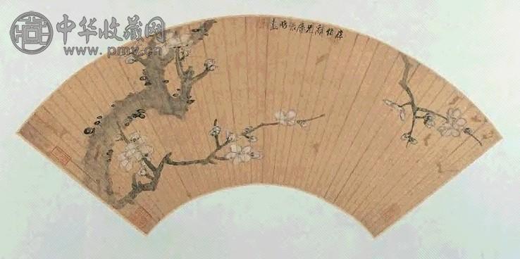 张昉 梅花 扇面 设色金笺