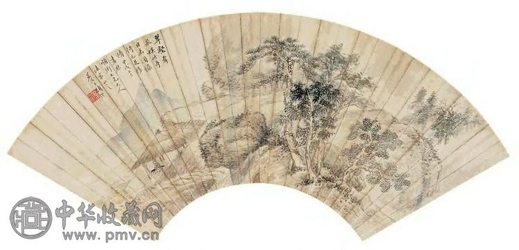 顾鎄 山水、行书 扇面(2开选1)