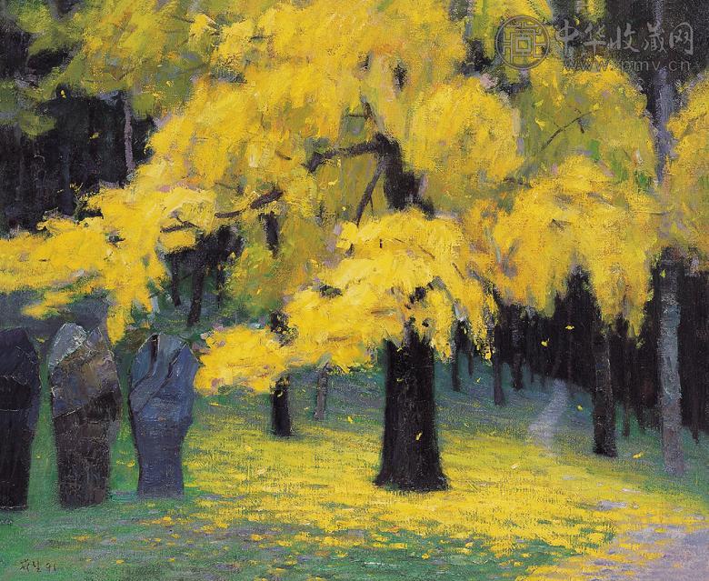 尹戎生 1991年作 巴黎植物园 布面油画