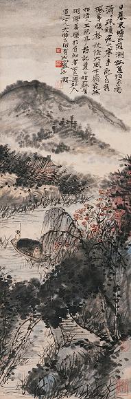 吴灏 姑苏夜泊图 立轴 设色纸本