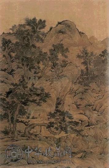 元 盛懋 倚松高士图 轴