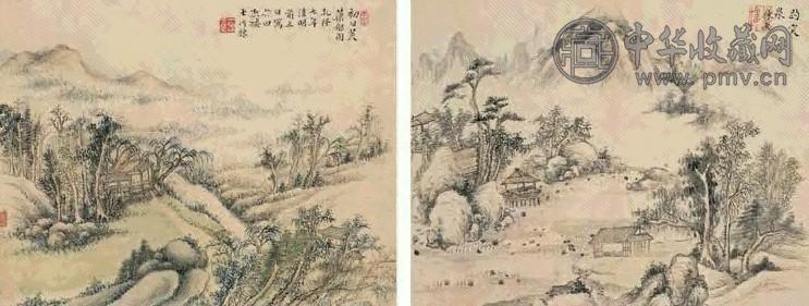 张栋 1742年 1743年作 山水 册页(8开) 设色纸本