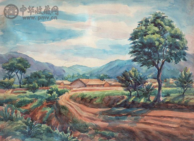 王济远 1930年代 田原风景 纸本水彩