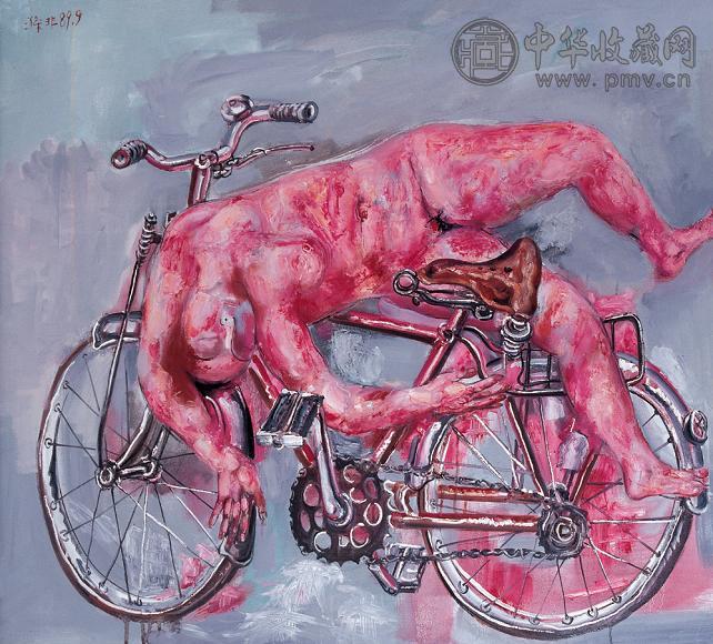 贾涤非 骑单车女人 油画
