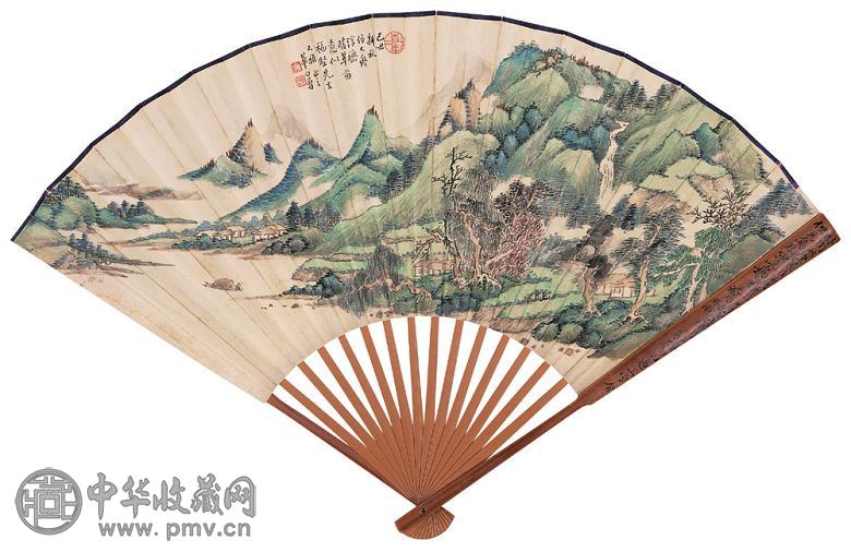 华日曾 乙丑(1925年)作 浮峦暖翠 成扇 设色纸本