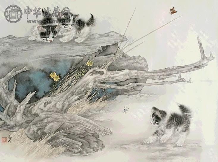 米春茂 猫趣图 镜心 设色纸本