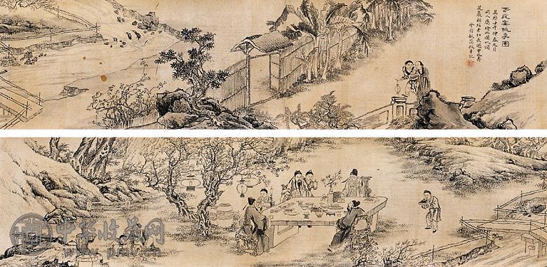 姚允在 1582年作 春夜宴桃李园图 手卷 水墨绢本