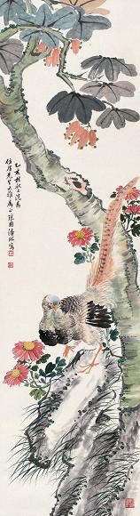 潘琳 1935年作 花鸟 立轴 设色纸本