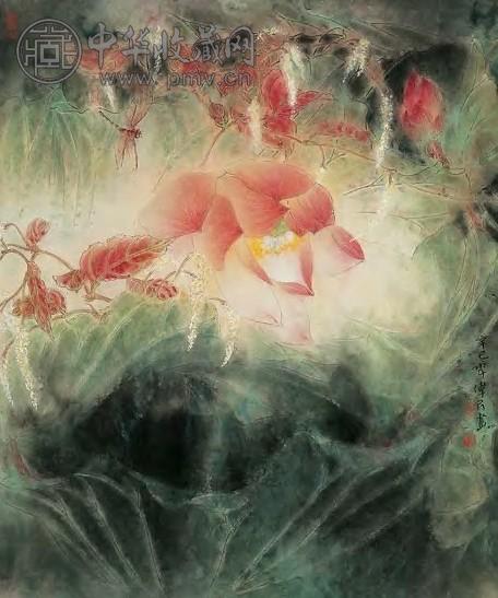 张伟民 羞色 镜框 设色纸本